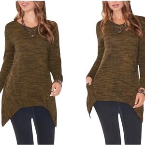 Logo by Lori Goldstein Cotton Cashmere Sweater Handkerchief Hem Green Womens S